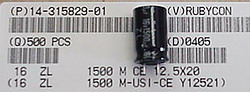 Rubycon ZL 1500uF/16V capacitors, boxed