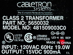 Cabletron 15V/900mA